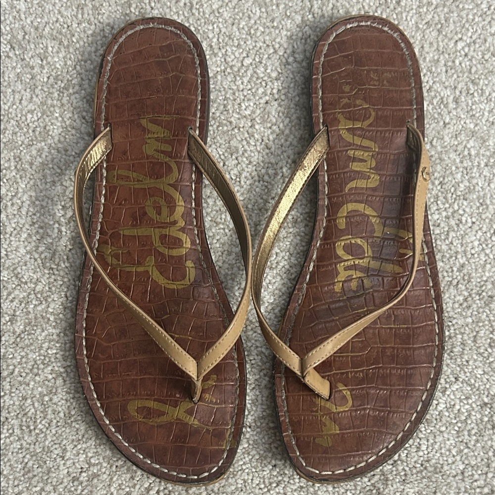 Sam Edelman Tan Leather Flip Flops Size 10